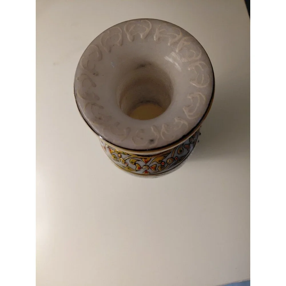 Marble Vase India Mughal Style Court Scene Intricate Raised Decoration Pristine
